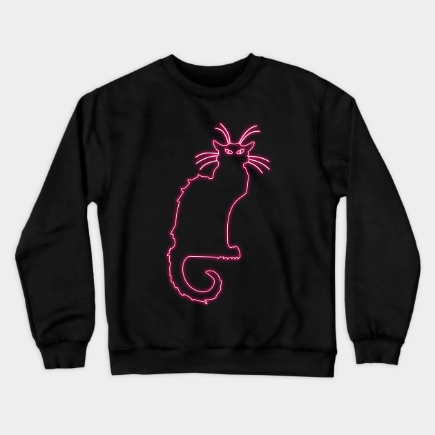 Chat Noir neon Crewneck Sweatshirt by la chataigne qui vole ⭐⭐⭐⭐⭐